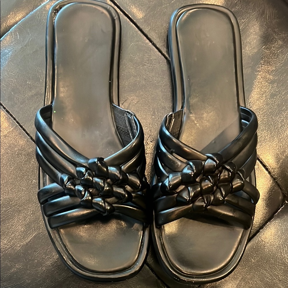 Black Braided Women's Slide Sandals
